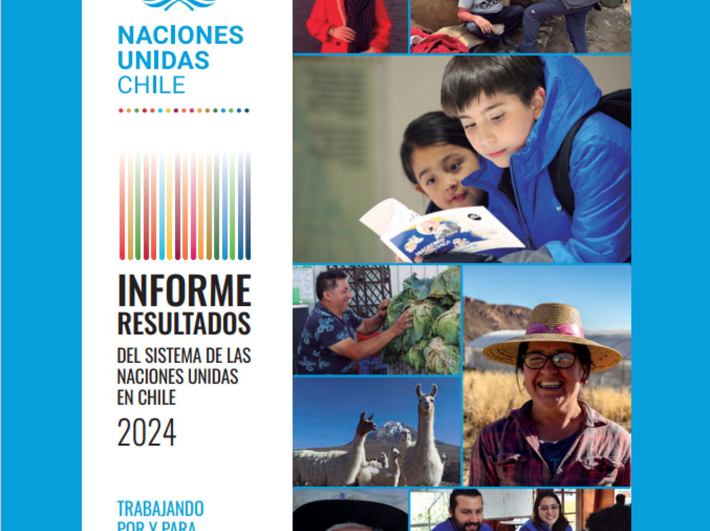 Portada Informe de Resultados 2024, con un collage de imágenes de personas, animales y paisajes de Chile