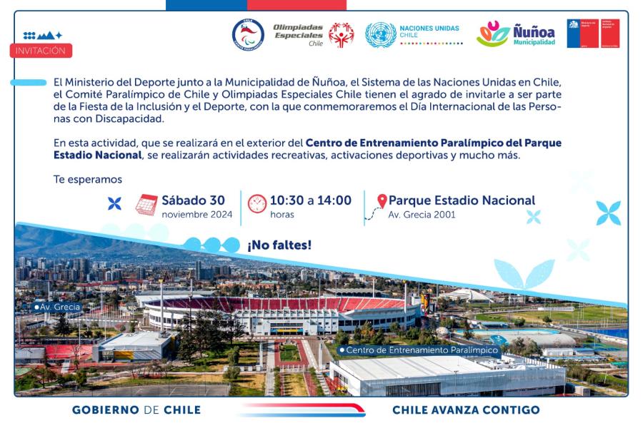 Invitación Día de las Personas con Discapacidad, 30 de noviembre desde las 10:00 hrs. en Parque Estadio Nacional